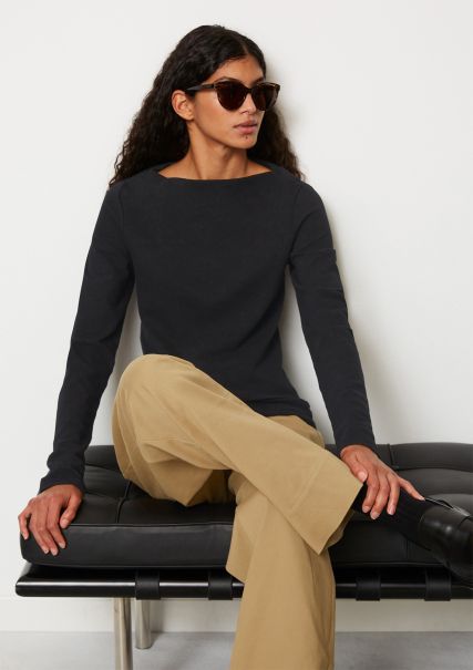 Struttura Manica Lunga Regular In Cotone Biologico Donna Sicurezza T-Shirt Black