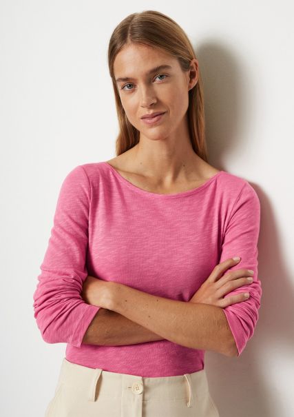 Manica Lunga Regolare In Jersey Fiammato T-Shirt Vendita Donna Rose Pink