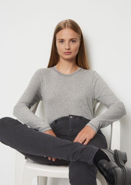 Manica Lunga Slim In Jersey Di Cotone Biologico Stone Melange Donna T-Shirt Qualità