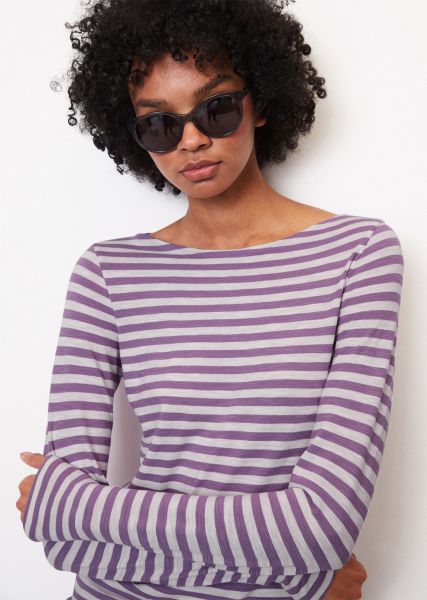 T-Shirt Striped Long Sleeve Top, Regular Fit In Jersey Fiammato Di Cotone Biologico Donna Multi/ Wild Lilac Offerta Speciale