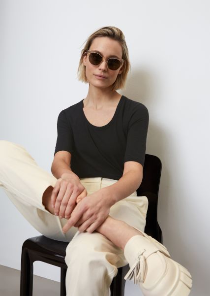 Donna Marchio Black T-Shirt Basic T-Shirt Slim In Jersey Di Cotone Biologico E Modal Elasticizzato