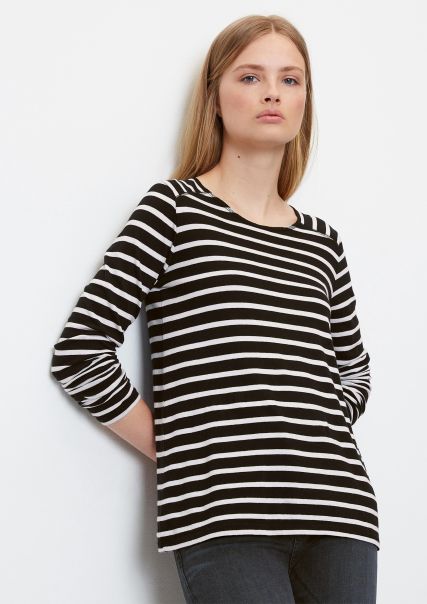 Manica Lunga A Righe Regular In Morbido Jersey T-Shirt Multi / Black Donna Esclusivo
