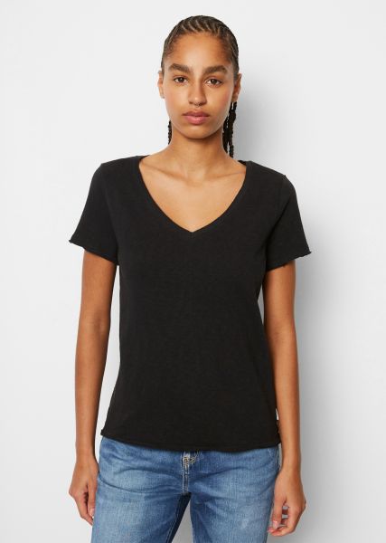 Black Servizio T-Shirt T-Shirt Regular Con Scollo A V Organic-Slub-Cotton Donna