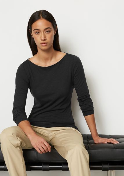 Donna Black Long Sleeve Top In Cotone Biologico T-Shirt Esclusivo