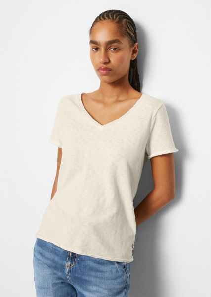 Scandinavian White Donna T-Shirt Regular Con Scollo A V Organic-Slub-Cotton T-Shirt Tradizionale