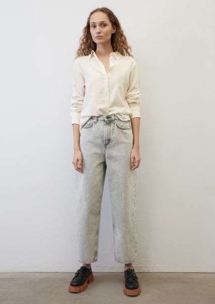 In Linea Donna Jeans Authentic Light Grey Wash Jeans Barrel Modello Feppla Cropped In Puro Cotone Biologico